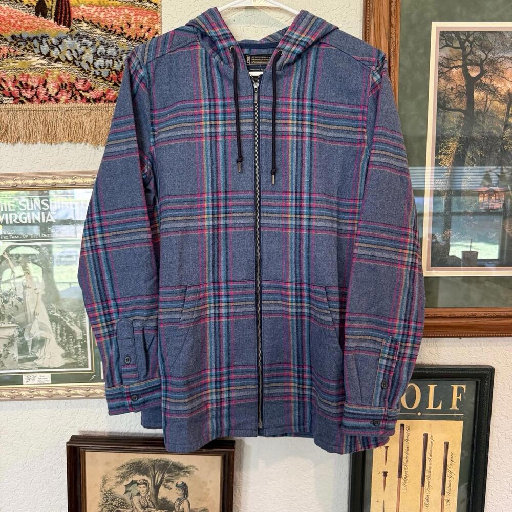NWOT‎ Pendleton Women’s Virgin Wool Colorful Plaid Boyfriend Hoodie Size Medium